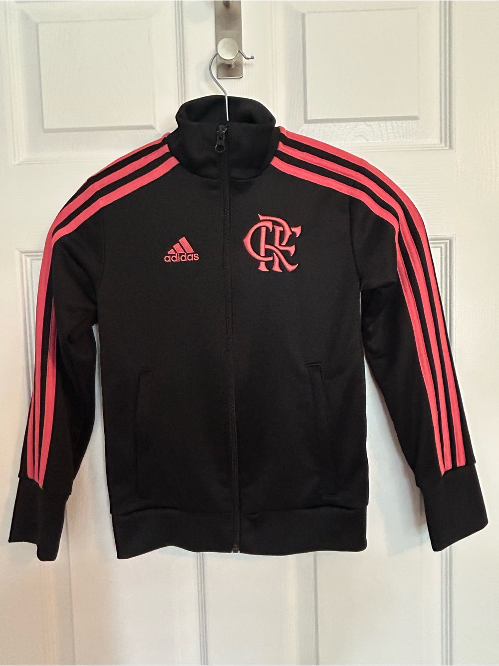 adidas CR Flamengo Youth Track Jacket Black Pink Full Zip Soccer XS 7-8Y